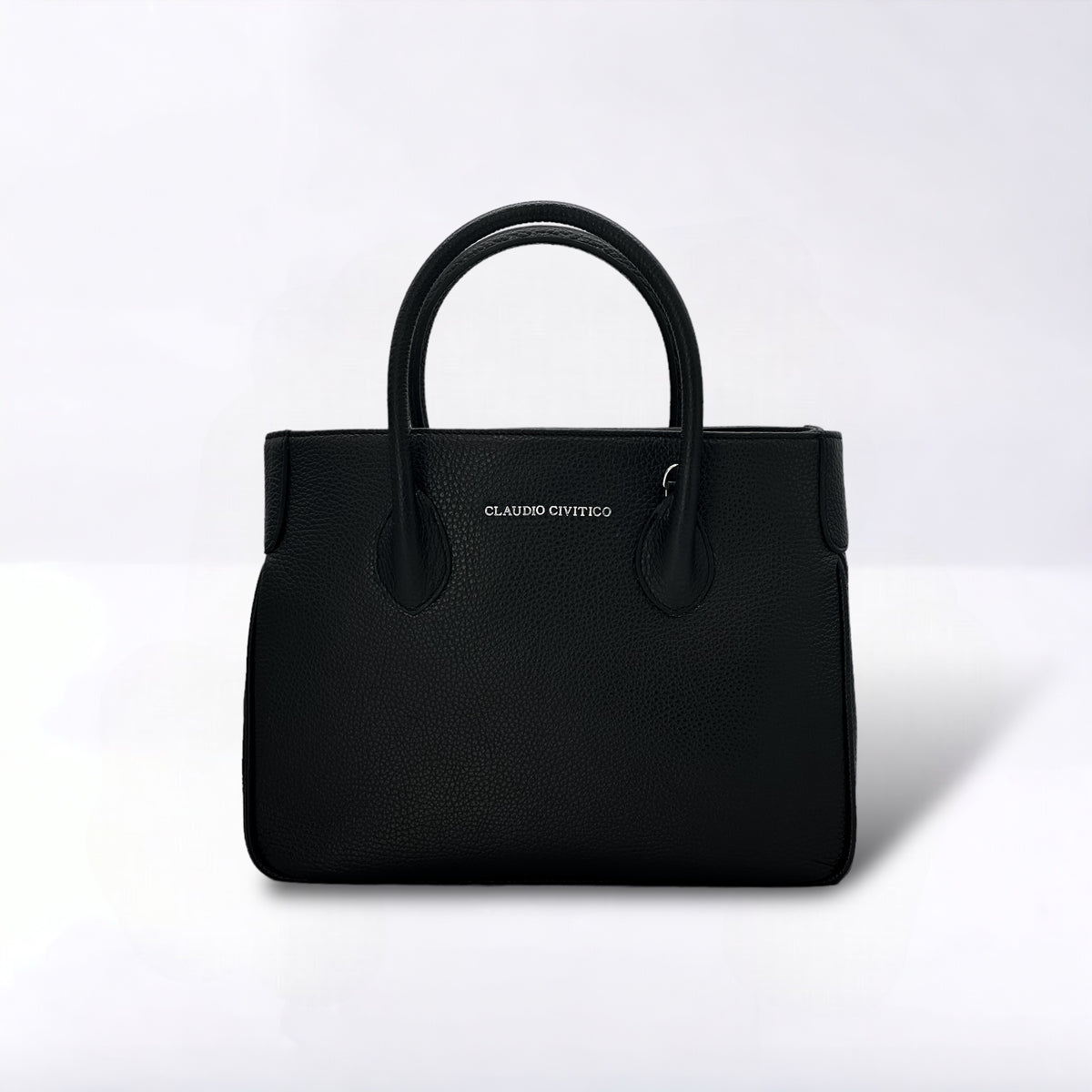 Borsa Satchel nera con hardware argento