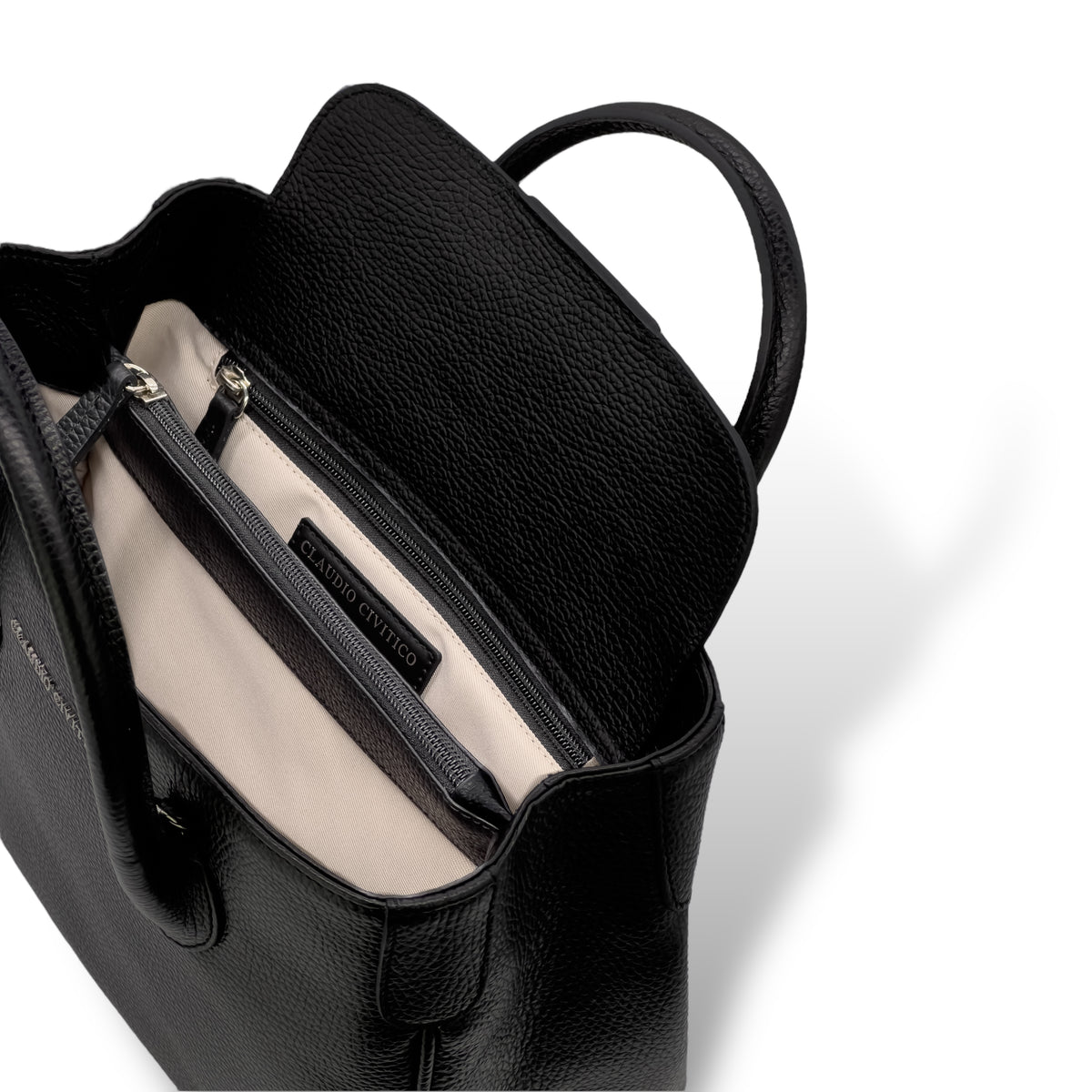 Borsa Satchel nera con hardware argento