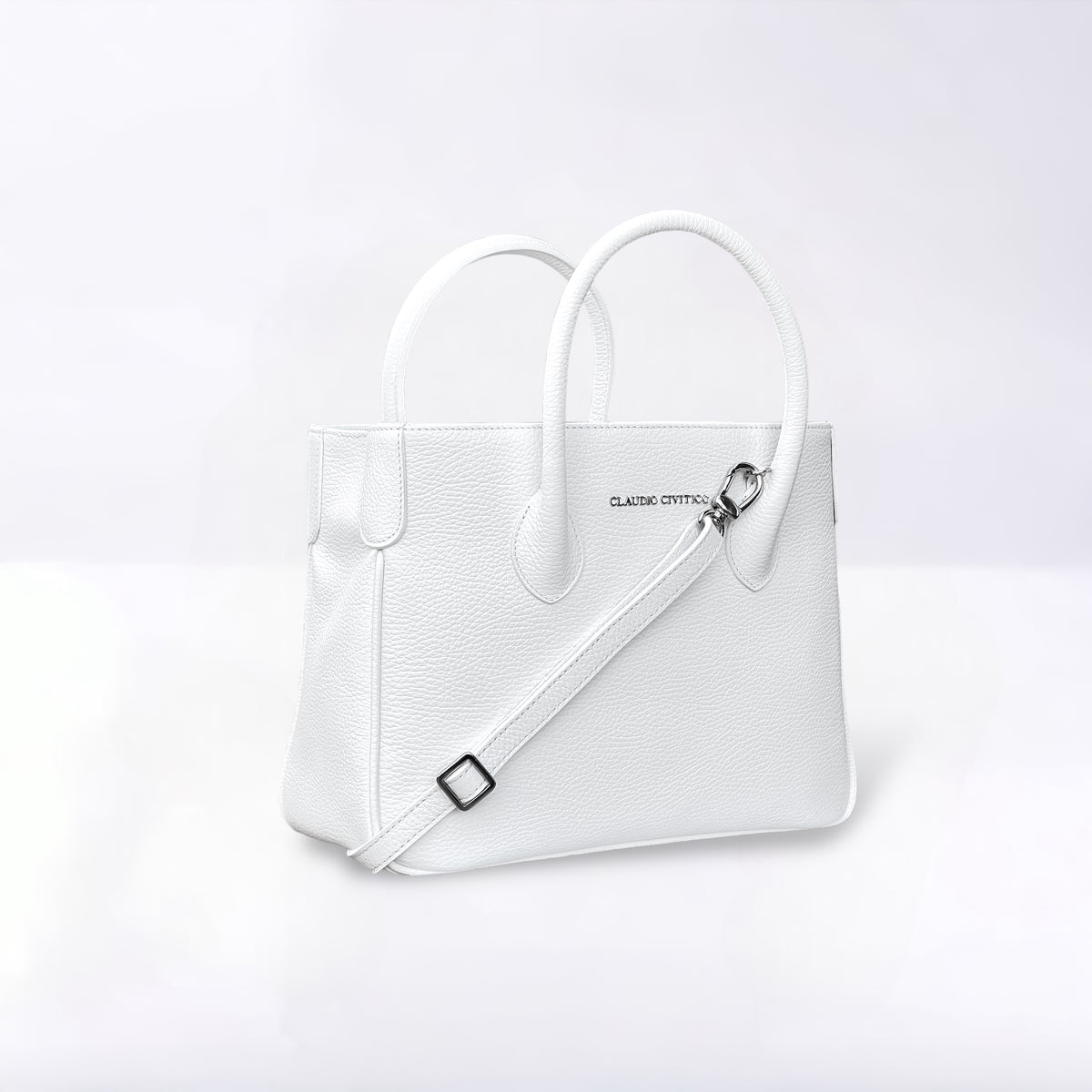 White Satchel purse with silver hardware