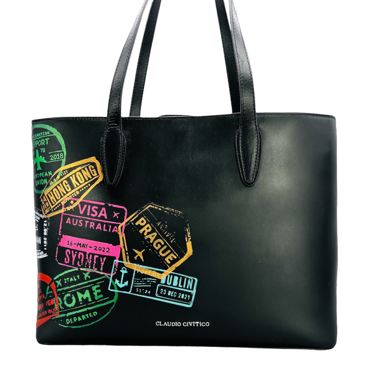 black leather tote